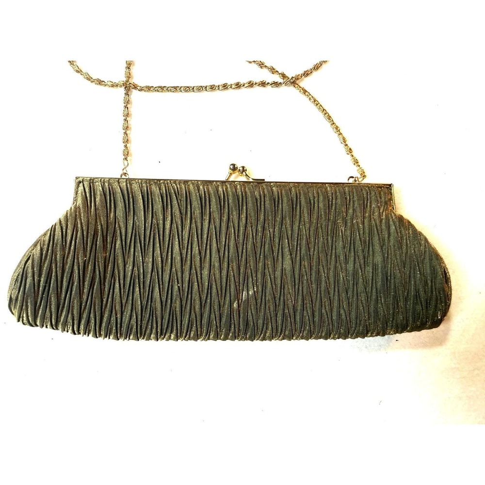 Preston & York Clutch Regencycore Bag Womens Gold Pleated Chain Strap VTG Purse